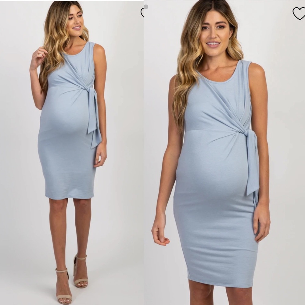 PinkBlush Blue Sleeveless Gathered Side Tie Maternity Dress